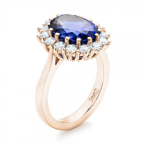 18k Rose Gold 18k Rose Gold Custom Blue Sapphire And Diamond Engagement Ring - Three-Quarter View -  103055