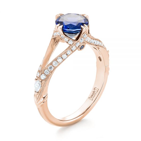 18k Rose Gold 18k Rose Gold Custom Blue Sapphire And Diamond Engagement Ring - Three-Quarter View -  103411