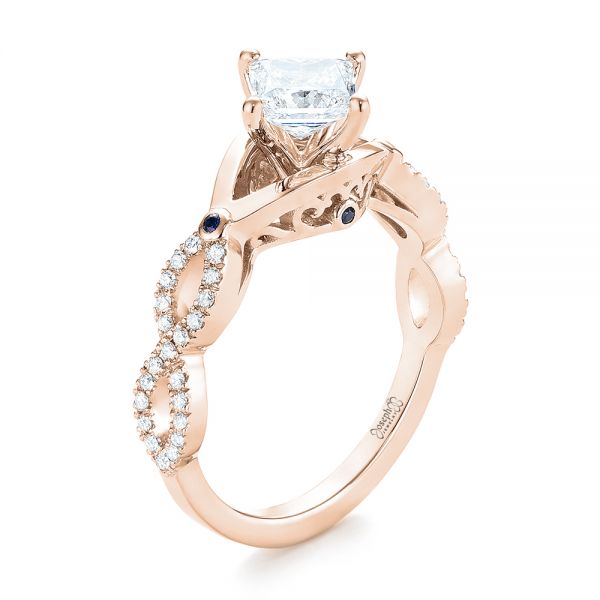 14k Rose Gold 14k Rose Gold Custom Blue Sapphire And Diamond Engagement Ring - Three-Quarter View -  103420
