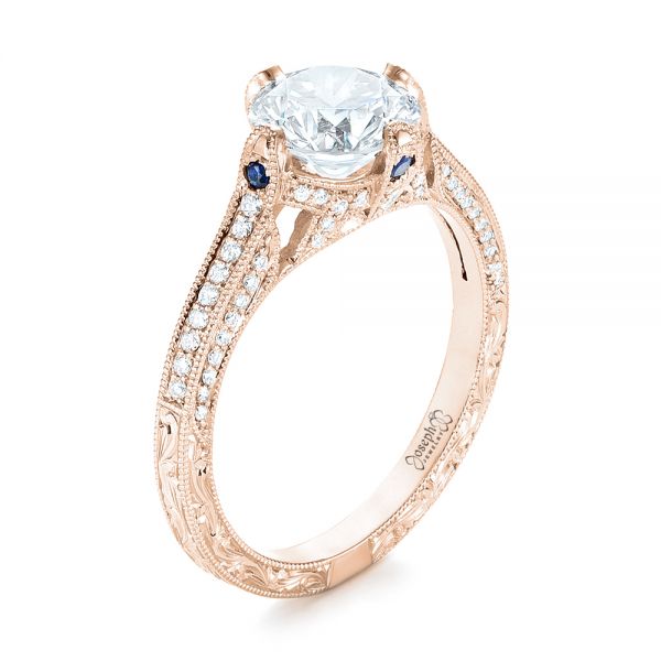 14k Rose Gold 14k Rose Gold Custom Blue Sapphire And Diamond Engagement Ring - Three-Quarter View -  103448
