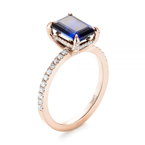 18k Rose Gold 18k Rose Gold Custom Blue Sapphire And Diamond Engagement Ring - Three-Quarter View - 103509