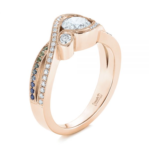 14k Rose Gold 14k Rose Gold Custom Blue Sapphire And Diamond Engagement Ring - Three-Quarter View -  104025