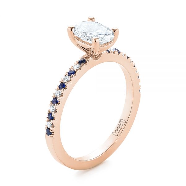 14k Rose Gold 14k Rose Gold Custom Blue Sapphire And Diamond Engagement Ring - Three-Quarter View -  104207