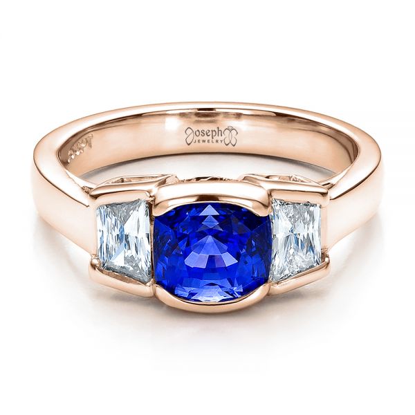 14k Rose Gold 14k Rose Gold Custom Blue Sapphire And Diamond Engagement Ring - Flat View -  100034
