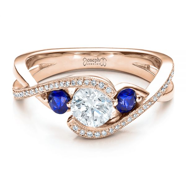 18k Rose Gold 18k Rose Gold Custom Blue Sapphire And Diamond Engagement Ring - Flat View -  100056