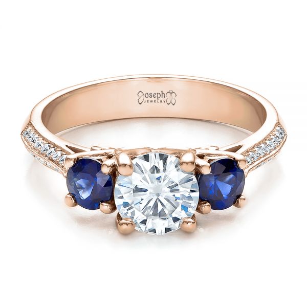 18k Rose Gold 18k Rose Gold Custom Blue Sapphire And Diamond Engagement Ring - Flat View -  100116