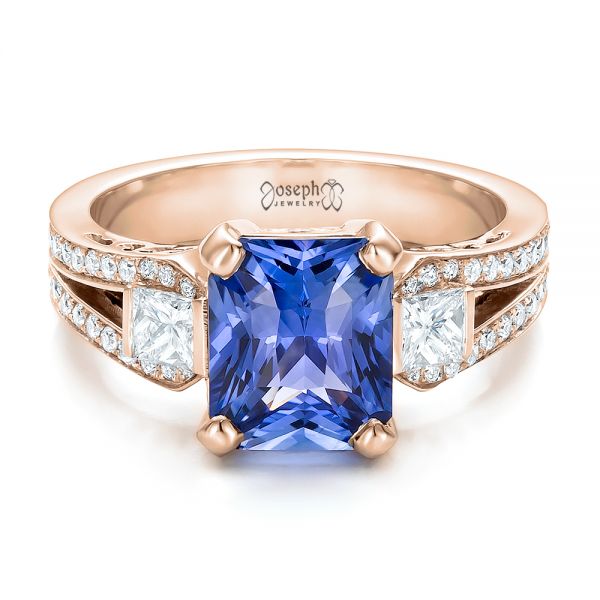 14k Rose Gold 14k Rose Gold Custom Blue Sapphire And Diamond Engagement Ring - Flat View -  100703