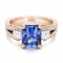 14k Rose Gold 14k Rose Gold Custom Blue Sapphire And Diamond Engagement Ring - Flat View -  100703 - Thumbnail