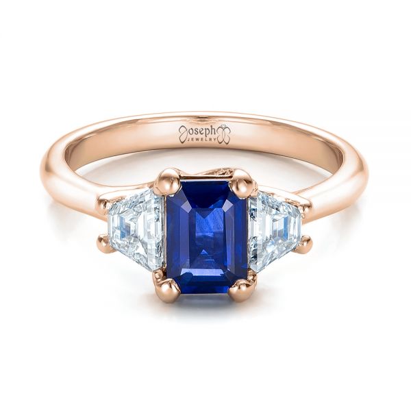 18k Rose Gold 18k Rose Gold Custom Blue Sapphire And Diamond Engagement Ring - Flat View -  100855