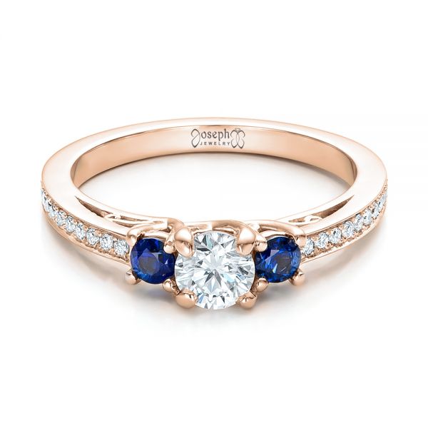 14k Rose Gold 14k Rose Gold Custom Blue Sapphire And Diamond Engagement Ring - Flat View -  100876