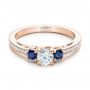 14k Rose Gold 14k Rose Gold Custom Blue Sapphire And Diamond Engagement Ring - Flat View -  100876 - Thumbnail