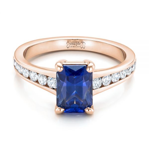 18k Rose Gold 18k Rose Gold Custom Blue Sapphire And Diamond Engagement Ring - Flat View -  100923