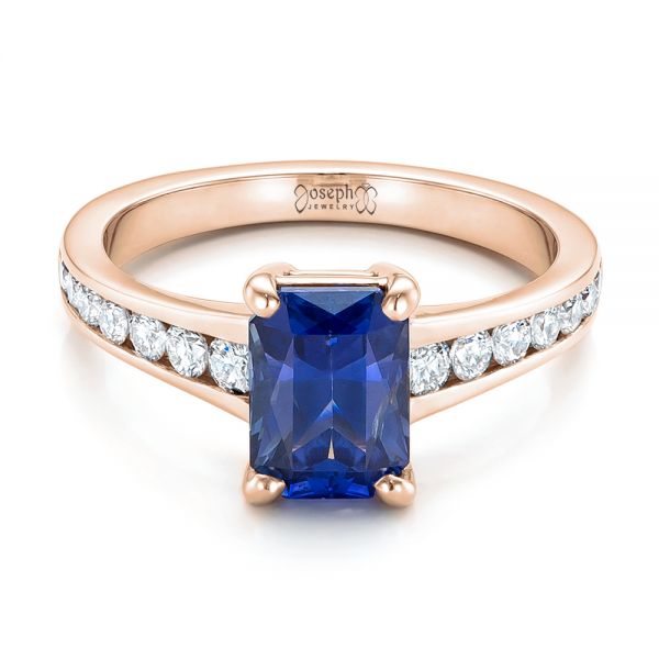 14k Rose Gold 14k Rose Gold Custom Blue Sapphire And Diamond Engagement Ring - Flat View - 100923