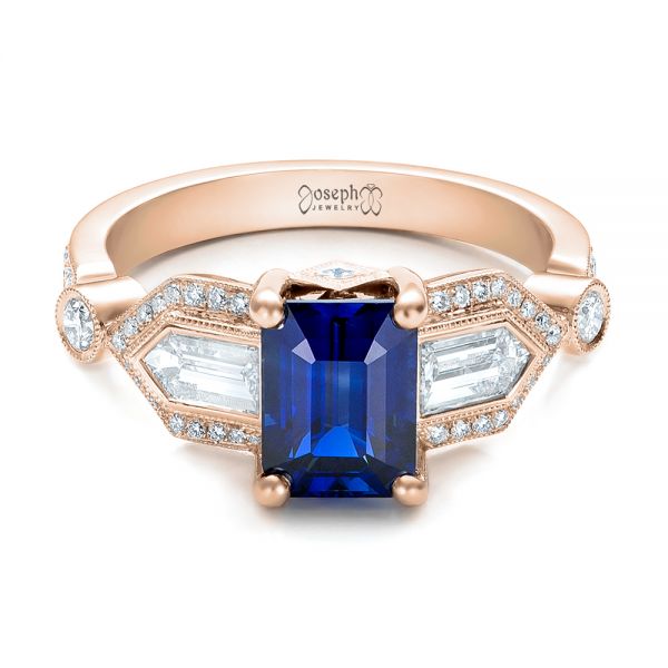 18k Rose Gold 18k Rose Gold Custom Blue Sapphire And Diamond Engagement Ring - Flat View -  101164