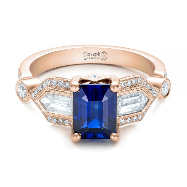 18k Rose Gold 18k Rose Gold Custom Blue Sapphire And Diamond Engagement Ring - Flat View - 101164