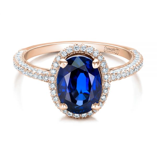 18k Rose Gold 18k Rose Gold Custom Blue Sapphire And Diamond Engagement Ring - Flat View -  102049