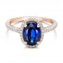 18k Rose Gold 18k Rose Gold Custom Blue Sapphire And Diamond Engagement Ring - Flat View -  102049 - Thumbnail