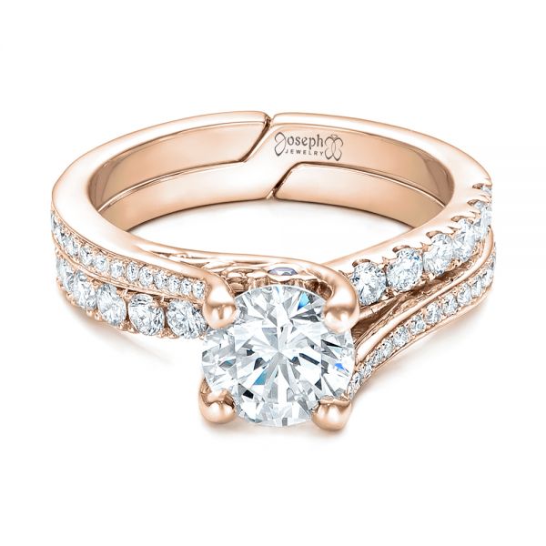 18k Rose Gold 18k Rose Gold Custom Blue Sapphire And Diamond Engagement Ring - Flat View -  102070