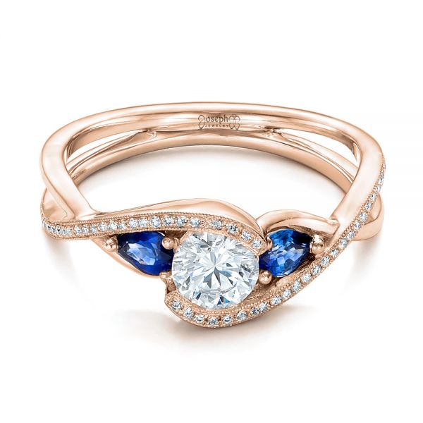 18k Rose Gold 18k Rose Gold Custom Blue Sapphire And Diamond Engagement Ring - Flat View -  102251