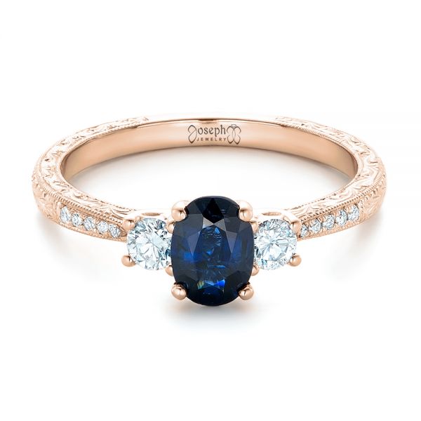14k Rose Gold 14k Rose Gold Custom Blue Sapphire And Diamond Engagement Ring - Flat View -  102274