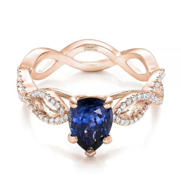 14k Rose Gold 14k Rose Gold Custom Blue Sapphire And Diamond Engagement Ring - Flat View -  102309