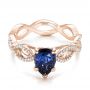 14k Rose Gold 14k Rose Gold Custom Blue Sapphire And Diamond Engagement Ring - Flat View -  102309 - Thumbnail