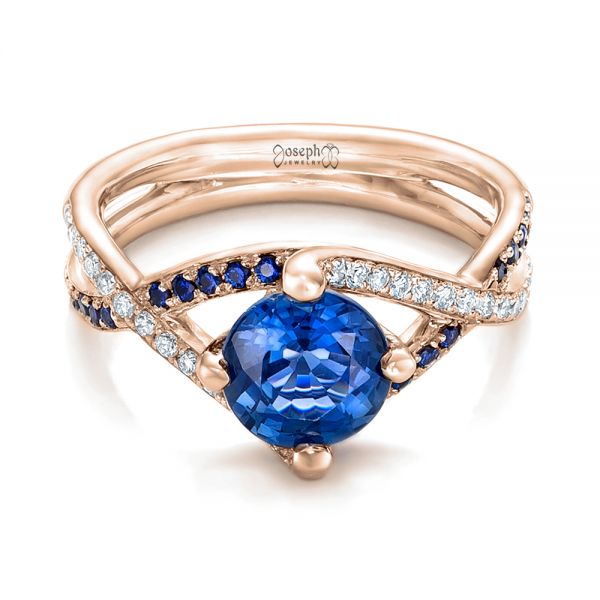 18k Rose Gold 18k Rose Gold Custom Blue Sapphire And Diamond Engagement Ring - Flat View - 102312