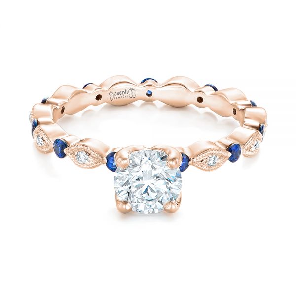 14k Rose Gold 14k Rose Gold Custom Blue Sapphire And Diamond Engagement Ring - Flat View -  102520