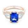 14k Rose Gold 14k Rose Gold Custom Blue Sapphire And Diamond Engagement Ring - Flat View -  102783 - Thumbnail