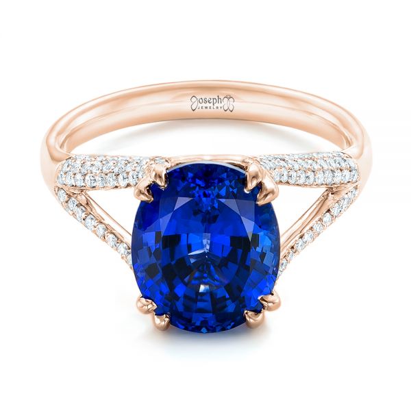 18k Rose Gold 18k Rose Gold Custom Blue Sapphire And Diamond Engagement Ring - Flat View - 102790