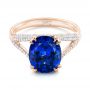 18k Rose Gold 18k Rose Gold Custom Blue Sapphire And Diamond Engagement Ring - Flat View -  102790 - Thumbnail