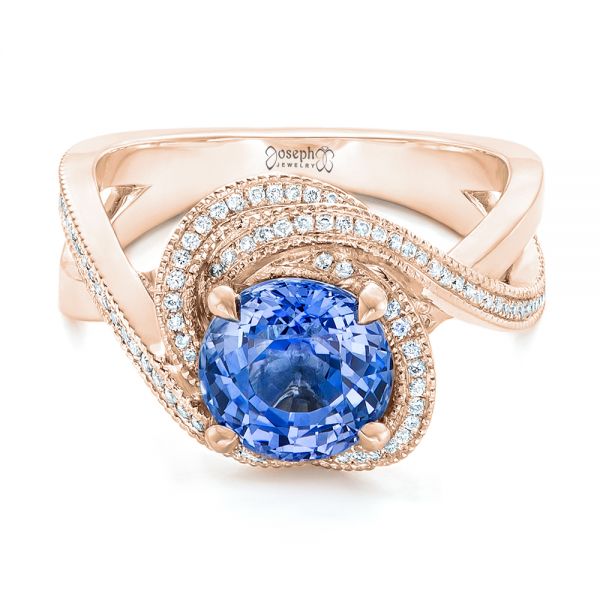 18k Rose Gold 18k Rose Gold Custom Blue Sapphire And Diamond Engagement Ring - Flat View -  102841