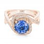 18k Rose Gold 18k Rose Gold Custom Blue Sapphire And Diamond Engagement Ring - Flat View -  102841 - Thumbnail