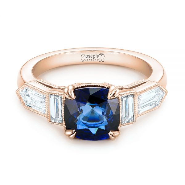 18k Rose Gold 18k Rose Gold Custom Blue Sapphire And Diamond Engagement Ring - Flat View -  102870