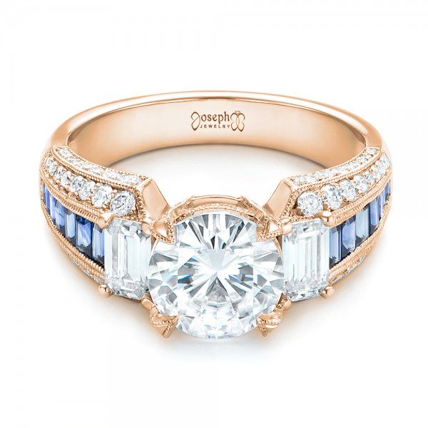 18k Rose Gold 18k Rose Gold Custom Blue Sapphire And Diamond Engagement Ring - Flat View -  102888