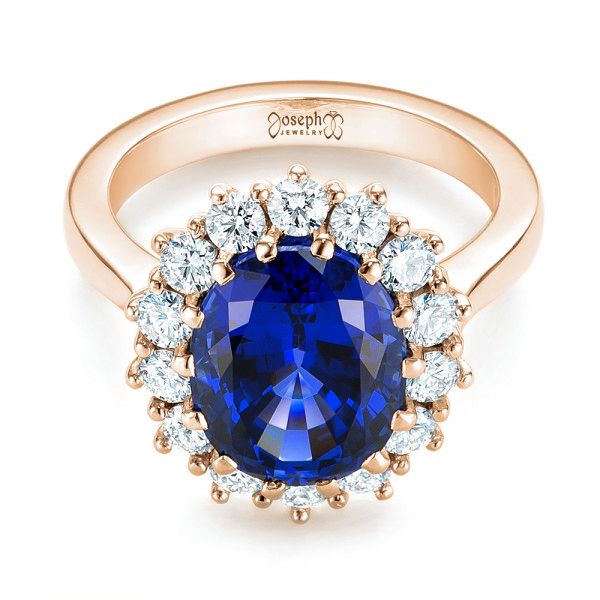 18k Rose Gold 18k Rose Gold Custom Blue Sapphire And Diamond Engagement Ring - Flat View -  103055
