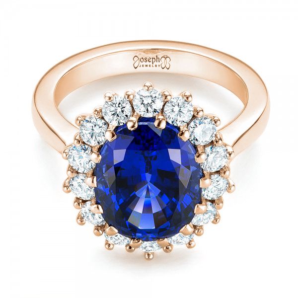 18k Rose Gold 18k Rose Gold Custom Blue Sapphire And Diamond Engagement Ring - Flat View - 103055