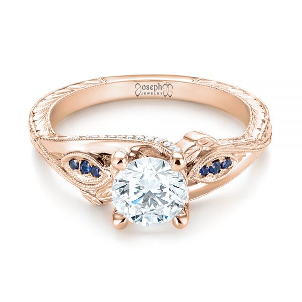 14k Rose Gold 14k Rose Gold Custom Blue Sapphire And Diamond Engagement Ring - Flat View -  103409
