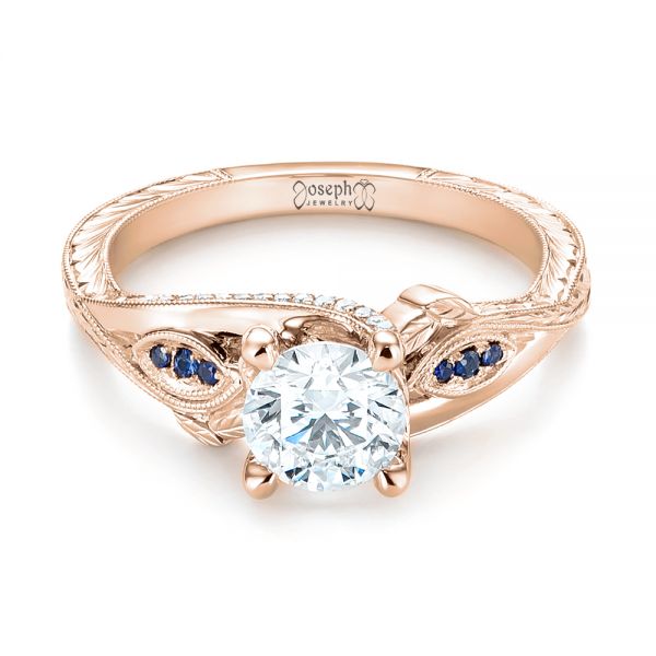 18k Rose Gold 18k Rose Gold Custom Blue Sapphire And Diamond Engagement Ring - Flat View - 103409