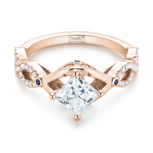14k Rose Gold 14k Rose Gold Custom Blue Sapphire And Diamond Engagement Ring - Flat View -  103420