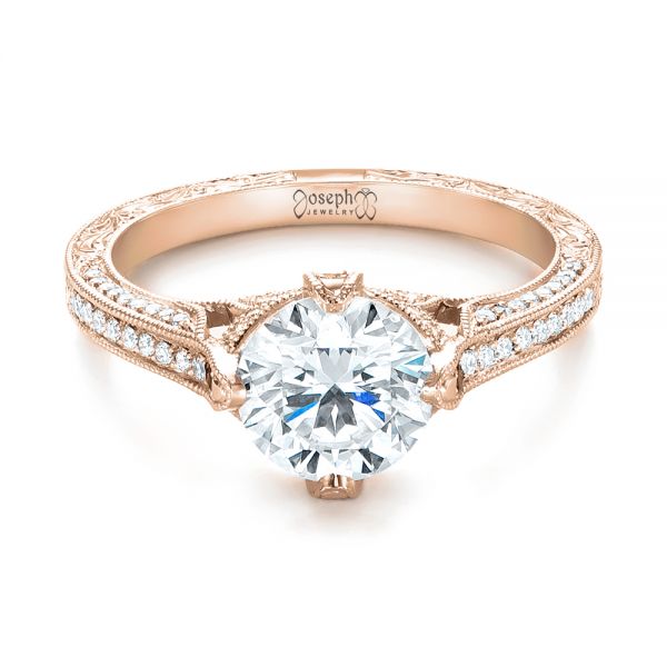 18k Rose Gold 18k Rose Gold Custom Blue Sapphire And Diamond Engagement Ring - Flat View -  103448