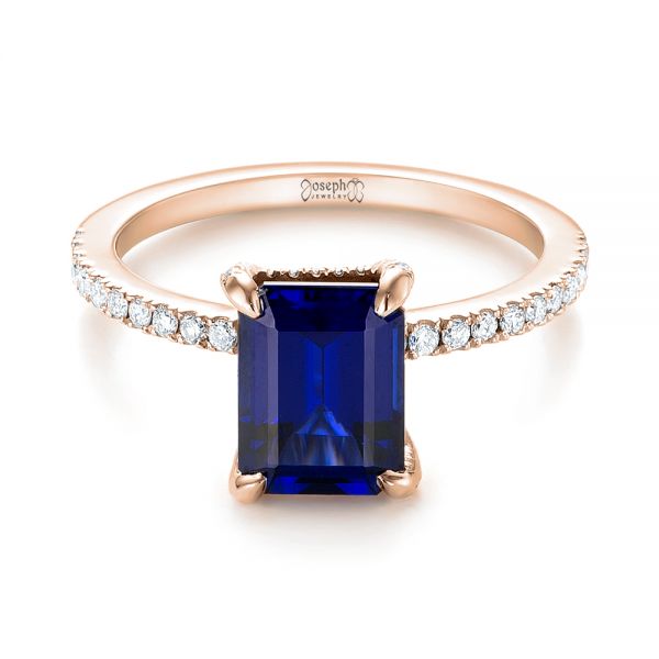18k Rose Gold 18k Rose Gold Custom Blue Sapphire And Diamond Engagement Ring - Flat View - 103509