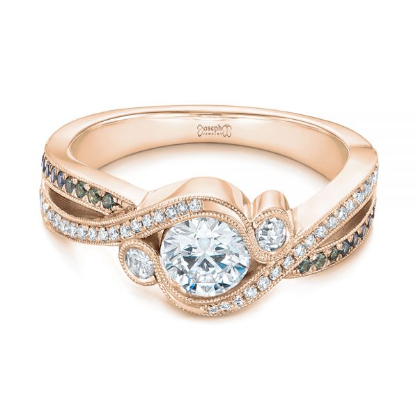14k Rose Gold 14k Rose Gold Custom Blue Sapphire And Diamond Engagement Ring - Flat View -  104025