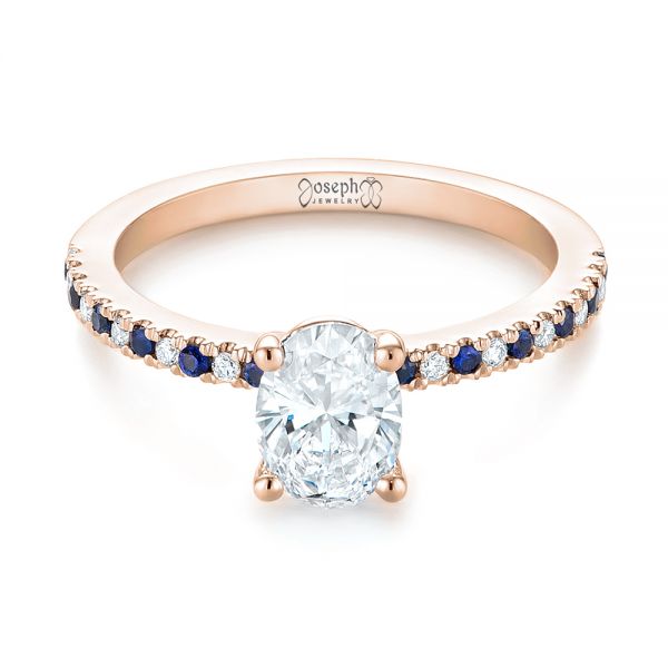 18k Rose Gold 18k Rose Gold Custom Blue Sapphire And Diamond Engagement Ring - Flat View -  104207
