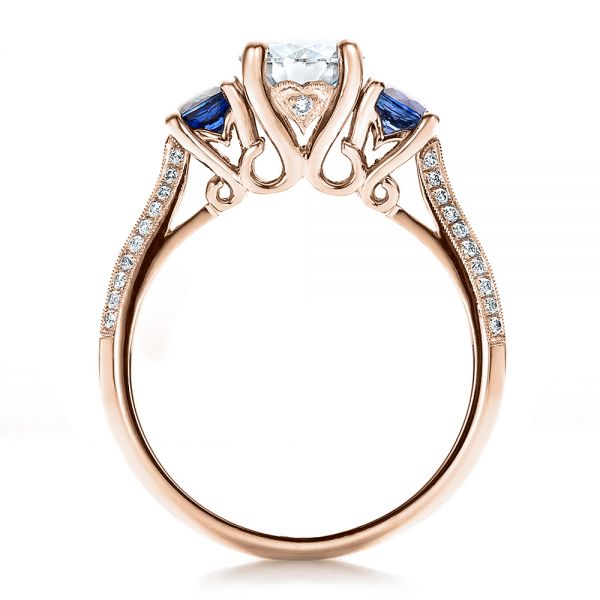 18k Rose Gold 18k Rose Gold Custom Blue Sapphire And Diamond Engagement Ring - Front View -  100116