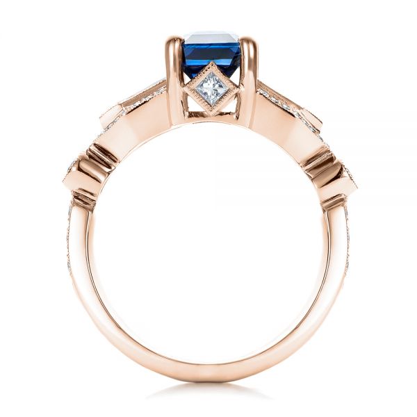 18k Rose Gold 18k Rose Gold Custom Blue Sapphire And Diamond Engagement Ring - Front View -  101164