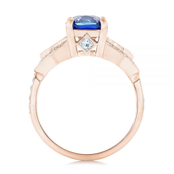 18k Rose Gold 18k Rose Gold Custom Blue Sapphire And Diamond Engagement Ring - Front View -  102783