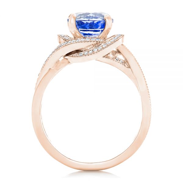 18k Rose Gold 18k Rose Gold Custom Blue Sapphire And Diamond Engagement Ring - Front View -  102841