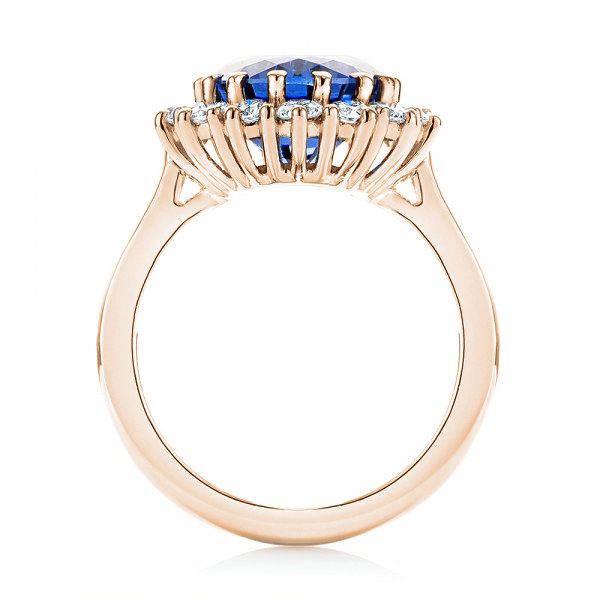 18k Rose Gold 18k Rose Gold Custom Blue Sapphire And Diamond Engagement Ring - Front View -  103055
