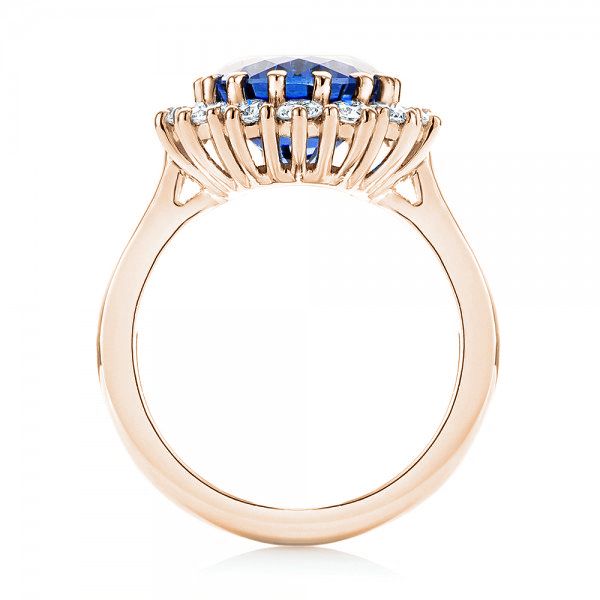18k Rose Gold 18k Rose Gold Custom Blue Sapphire And Diamond Engagement Ring - Front View - 103055